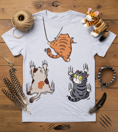 Three Clinging Cats Funny Graphic Tee