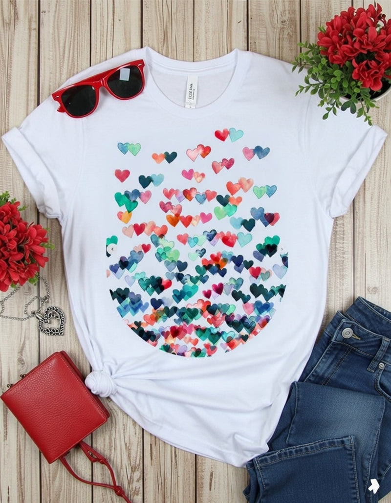 Vibrant Watercolor Hearts Love T-Shirt
