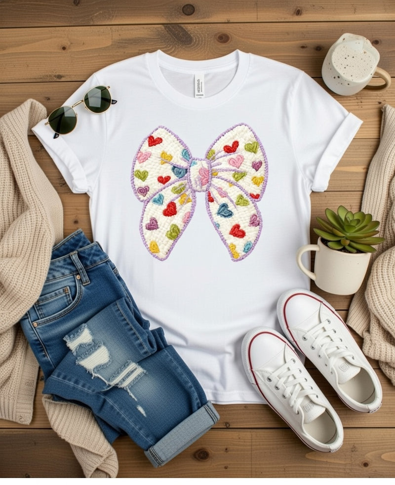 Vibrant Hearts Bow DTF T-Shirt