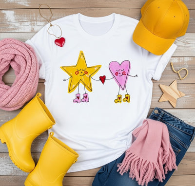 Star & Heart Friendship Love DTF T-Shirt - Wild Creation Station