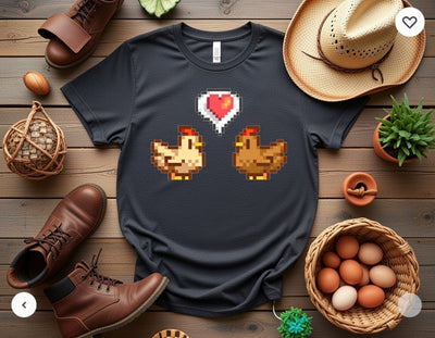 Pixel Art Chicken Couple Love T-Shirt | Stardew Valley Style