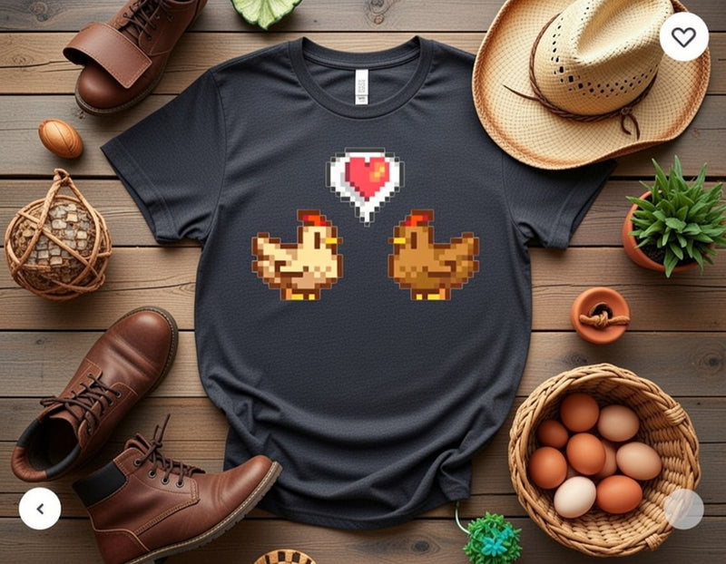 Pixel Art Chicken Couple Love T-Shirt | Stardew Valley Style