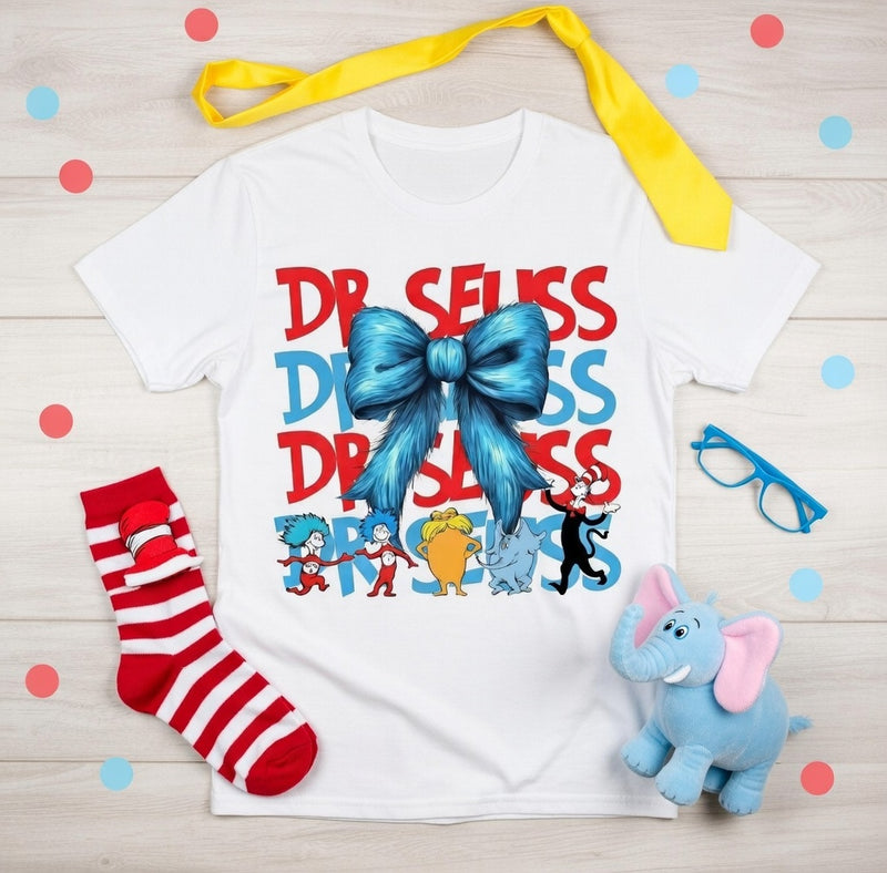 Dr. Seuss Celebration Blue Bow & Friends DTF Tee