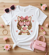 Sweetheart Leopard Kitty: Pink Hearts & Lollipop DTF Tee