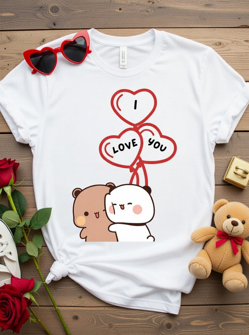 Adorable Bear Couple 'I Love You' Heart Balloons T-Shirt