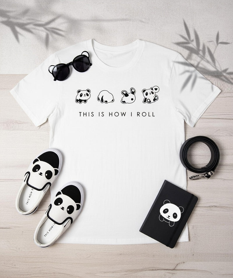 Panda Rolling "This Is How I Roll" Funny Graphic Tee