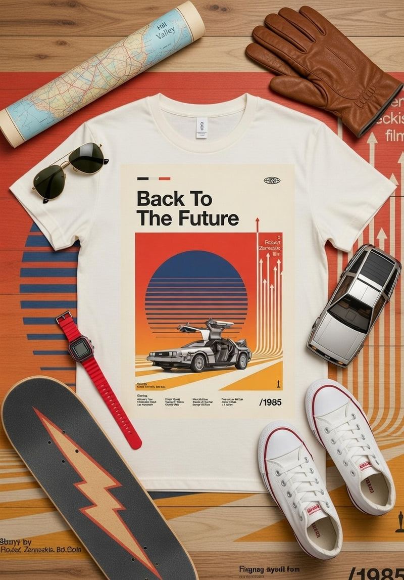 Back To The Future DeLorean Retro Poster Movie Tee