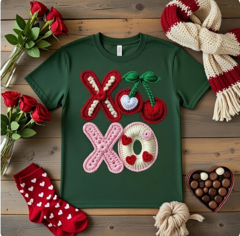 Sweet XO Love: Crochet Cherries & Hearts T-Shirt