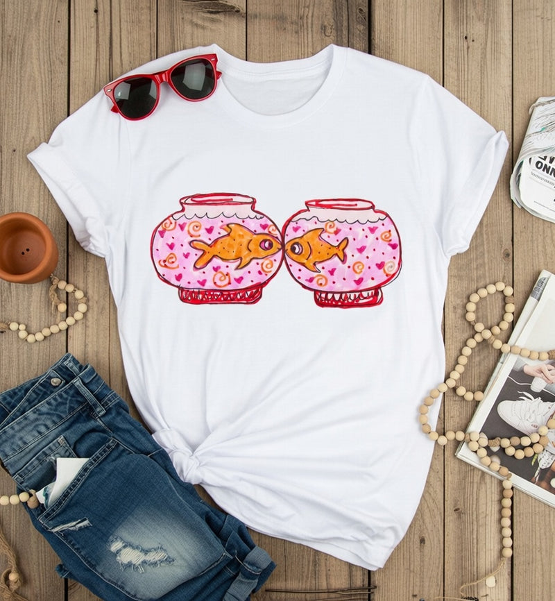 Goldfish Kissing Love T-Shirt | Sweet Romantic Design