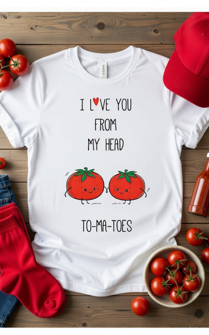I Love You From My Head To-Ma-Toes T-Shirt | Punny Tomato Tee