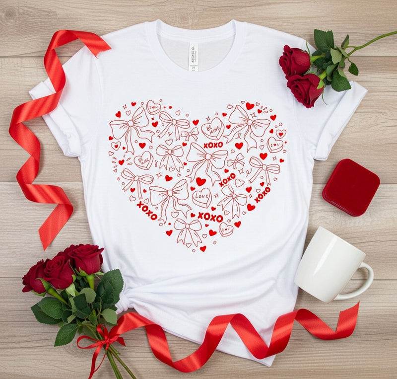 Red Bows & Hearts Valentine's DTF T-Shirt | XOXO Love Tee