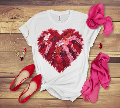 Textured Love Heart DTF T-Shirt | Vibrant Reds & Pinks