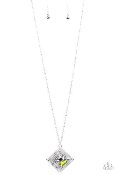 Timelessly Tilted - Green - Necklace