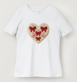 Charming Knitted Heart & Bows T-Shirt - Valentine's Day Style