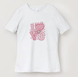 Sweet Knitted Pink LOVE Hearts T-Shirt - Valentine's Day DTF Tee