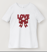 Cozy Cable Knit "LOVE" with Heart Bow DTF T-Shirt