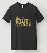 Five & Fabulous 5th Birthday Gold Crown DTF T-Shirt