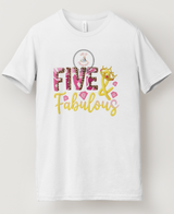 Five & Fabulous Crown 5th Birthday DTF Tee