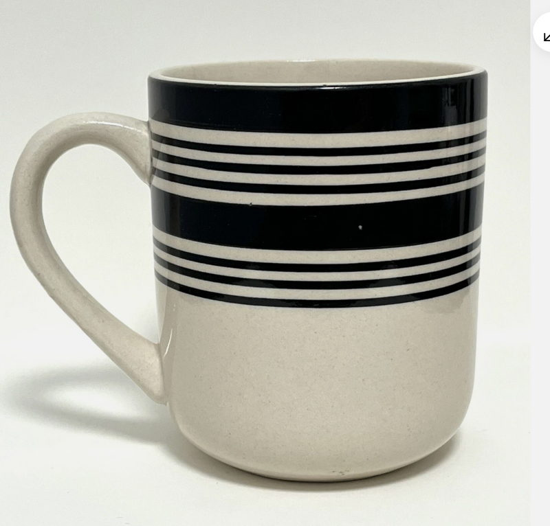 TODAYS HOME Mug Beige Ceramic Black Stripes Coffee Tea Server ware Tableware