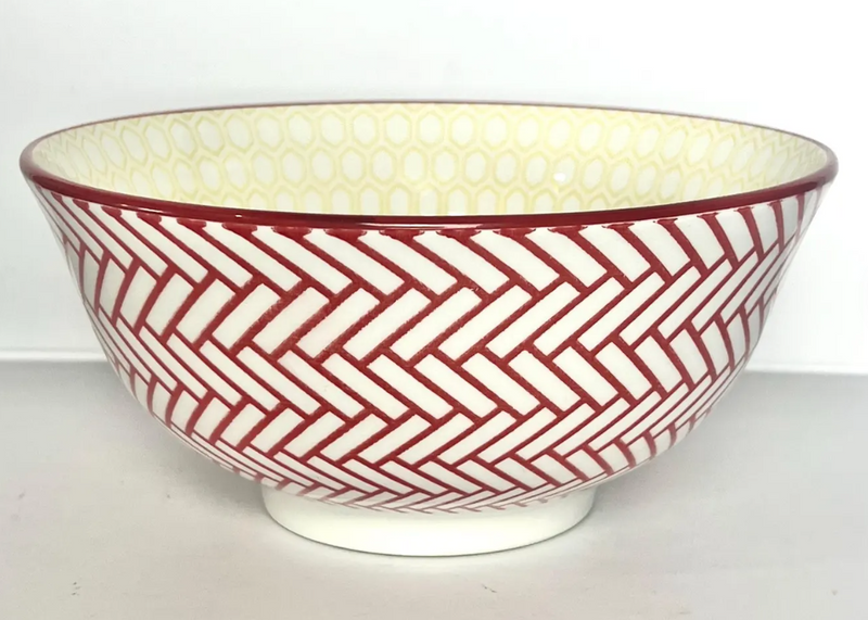 Dover & York Red Herringbone Ceramic Bowl 6.25"