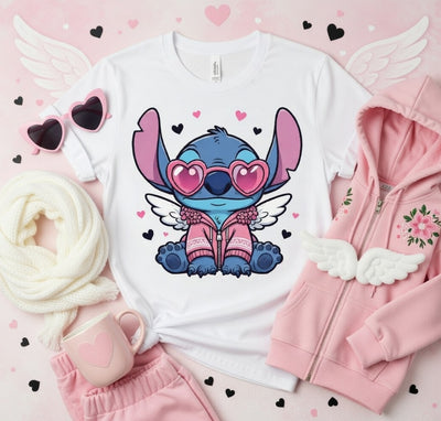 Stitch Love Angel Tee - Valentine's Day Heart Sunglasses