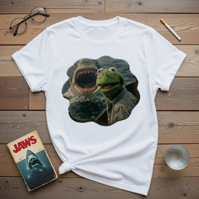 Kermit the Frog Jaws Parody Smoking Shark T-Shirt