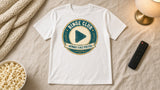 Binge Club Member Badge Tee - white props flat-lay ad mockup