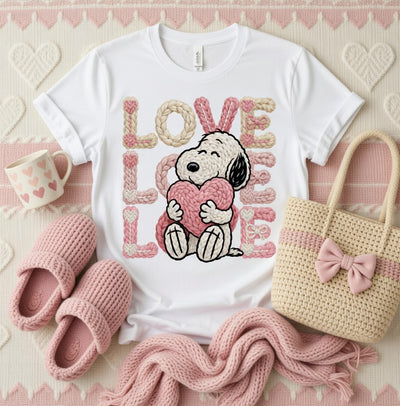 Snoopy Love Hearts DTF Tee | Cozy Knitted Valentine Shirt