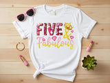Five & Fabulous Crown 5th Birthday DTF Tee
