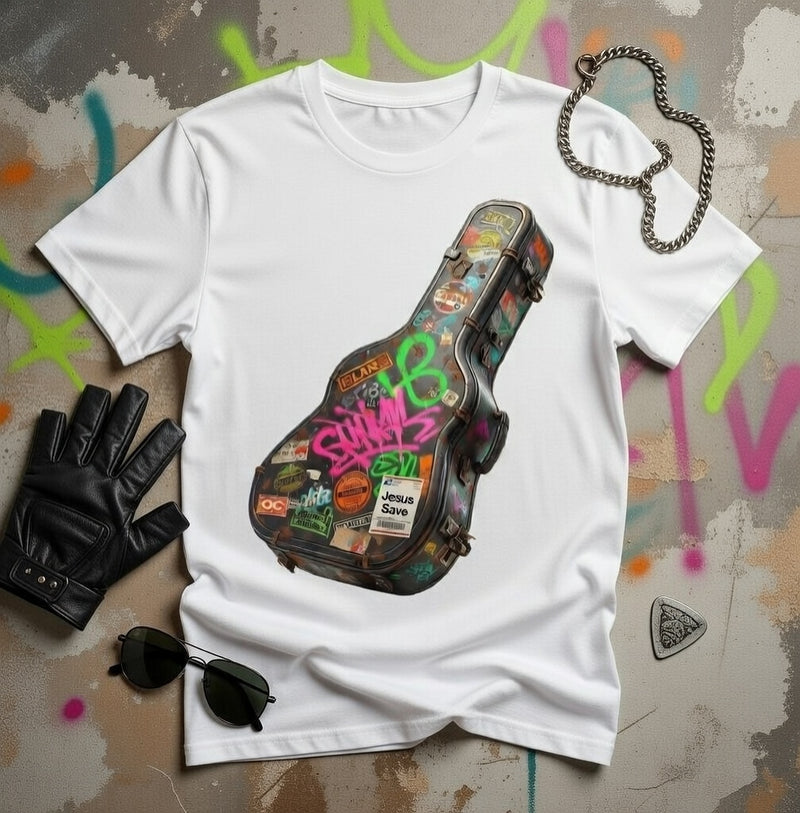 Sticker Bomb Guitar Case 'Jesus Saves' DTF T-Shirt