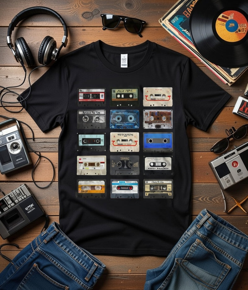 Retro Cassette Tapes Grid Tee - Vintage Music Lover's Shirt