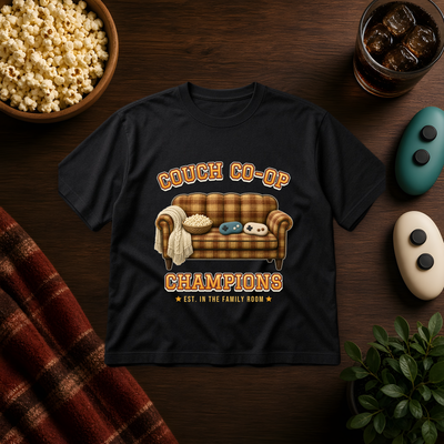 Couch Co-op Champions Tee, Retro Game Night Shirt