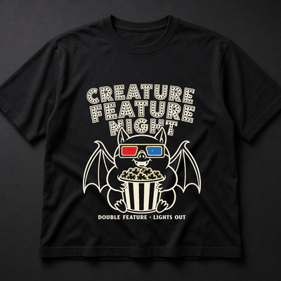Creature Feature Night Tee, Cute Bat Halloween Movie Shirt