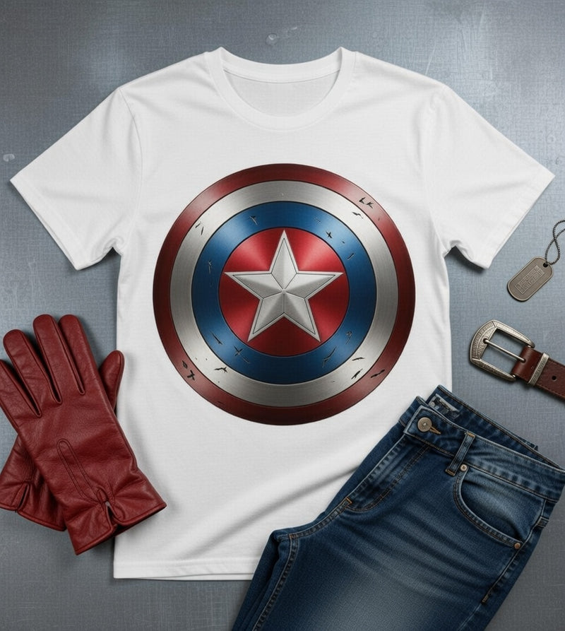 Iconic Captain America Shield T-Shirt - Patriotic Hero Design