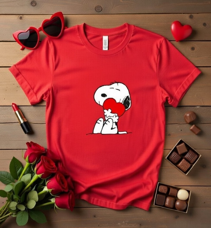 Snoopy Love Heart Red T-Shirt - Peanuts Valentine's Gift