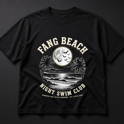 Fang Beach Night Swim Club Tee, Retro Halloween Shirt