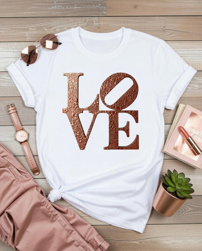 Rose Gold Textured LOVE T-Shirt | Chic DTF Print Tee