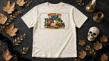 Never Say Die Crew Tee - cream props flat-lay ad mockup