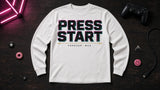 Press Start Forever Tee - white props flat-lay ad mockup