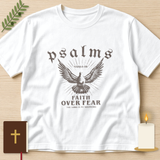 Psalms 23 Faith Over Fear dove tee on a white shirt