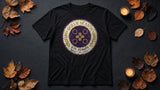 Queue Season Membership Badge Tee - black props flat-lay ad mockup