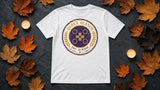 Queue Season Membership Badge Tee - white props flat-lay ad mockup