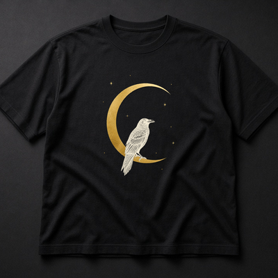 Raven and Gold Crescent Moon Tee, Gothic Halloween Shirt