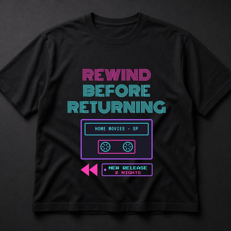 Rewind Before Returning Tee, Retro Video Tape Rental Shirt