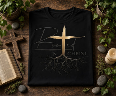 Rooted in Christ Cross Tree DTF T-Shirt - Christian Faith