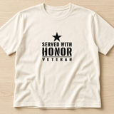 Served With Honor Veteran Tee — Distressed Stencil Star Shirt - cream ad mockup