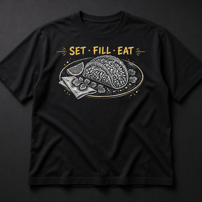 Set Fill Eat Taco Plate Tee — Line Art Density