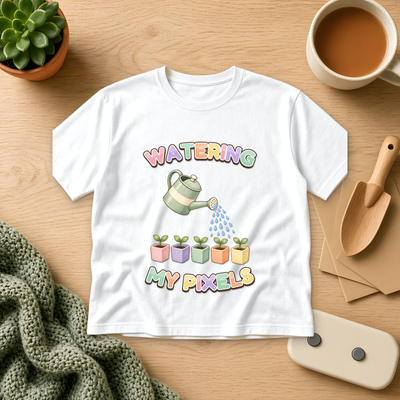 Watering My Pixels Tee, Cozy Gamer Shirt