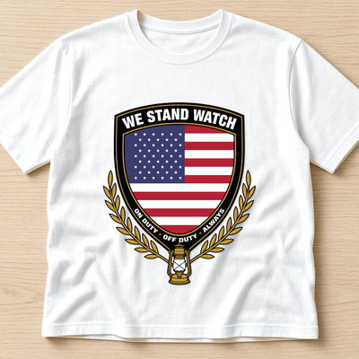 We Stand Watch Tee, American Flag Shield Patriotic Shirt