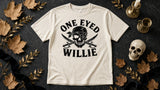 One Eyed Willie Crest Tee - cream props flat-lay ad mockup